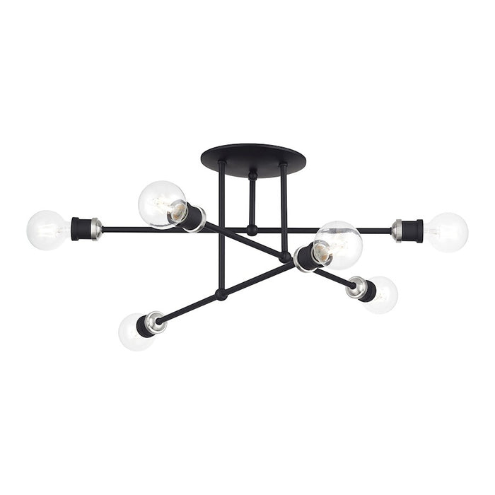 Livex Delacroix 6Lt Semi-Flush, Black/Brushed Nickel Accent