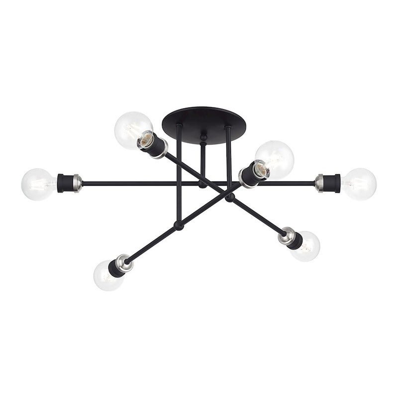 Livex Delacroix 6Lt Semi-Flush, Black/Brushed Nickel Accent