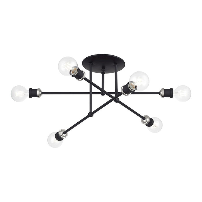 Livex Delacroix 6Lt Semi-Flush, Black/Brushed Nickel Accent