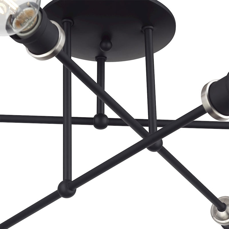 Livex Delacroix 6Lt Semi-Flush, Black/Brushed Nickel Accent