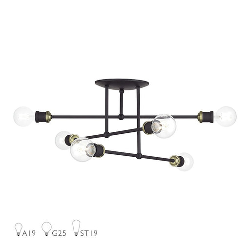 Livex Delacroix 6Lt Semi-Flush, Bronze/Antique Brass Accents - 47178-07