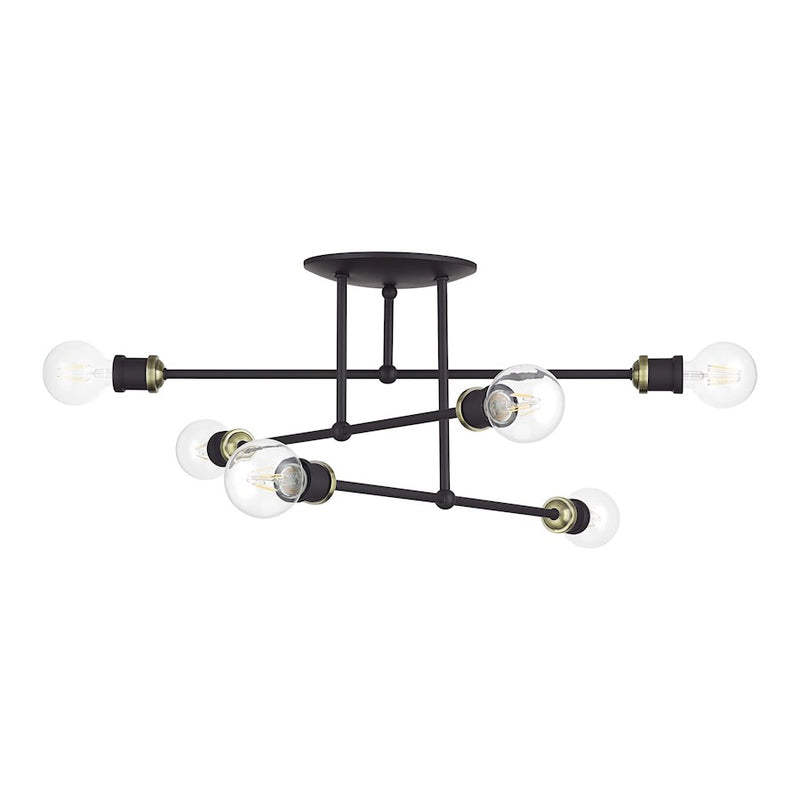 Livex Delacroix 6Lt Semi-Flush, Bronze/Antique Brass Accents