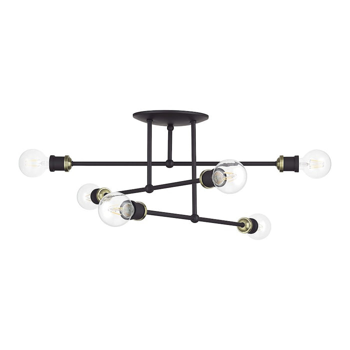 Livex Delacroix 6Lt Semi-Flush, Bronze/Antique Brass Accents