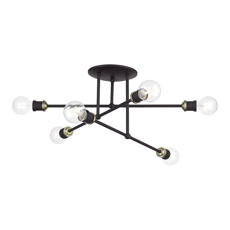 Livex Delacroix 6Lt Semi-Flush, Bronze/Antique Brass Accents