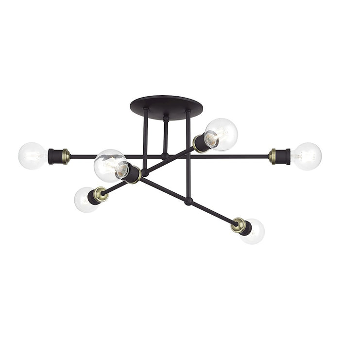 Livex Delacroix 6Lt Semi-Flush, Bronze/Antique Brass Accents