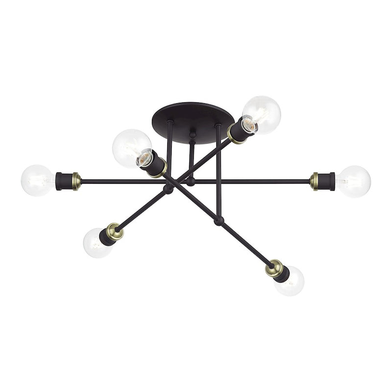 Livex Delacroix 6Lt Semi-Flush, Bronze/Antique Brass Accents