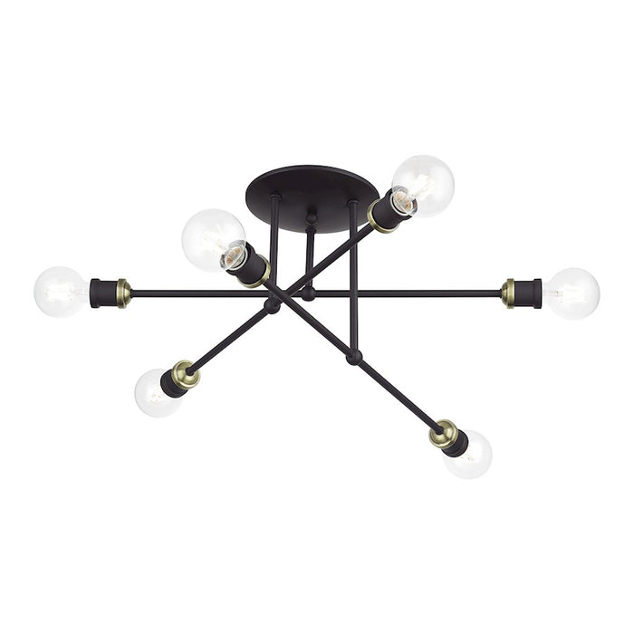 Livex Delacroix 6Lt Semi-Flush, Bronze/Antique Brass Accents