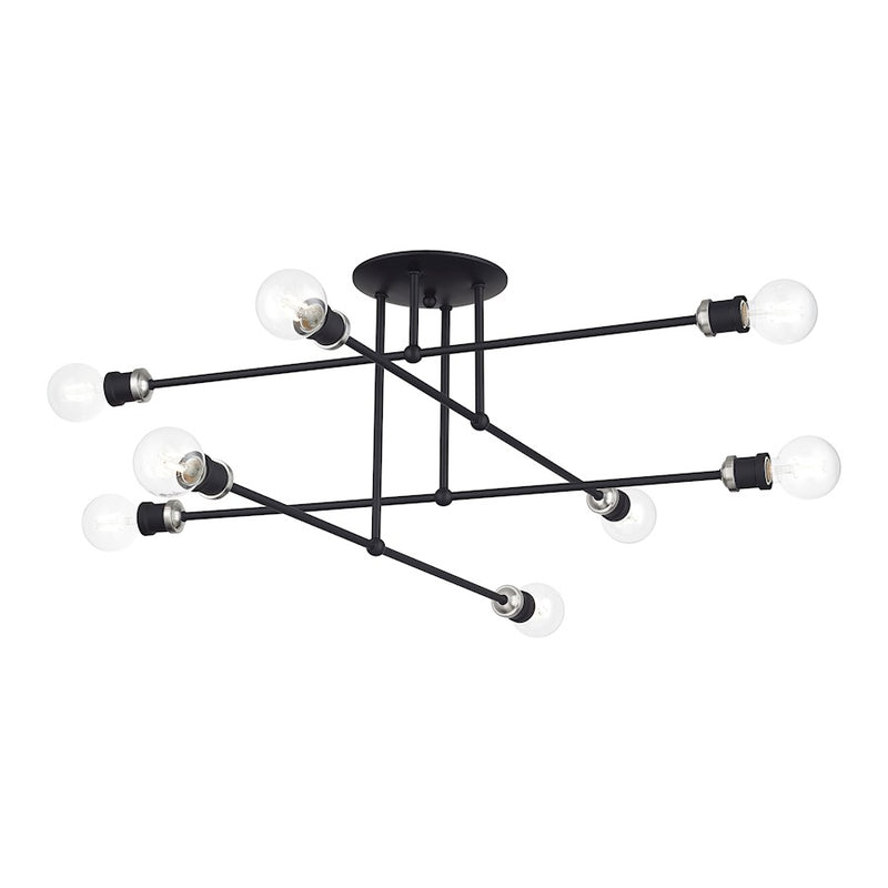 Livex Delacroix 8Lt Semi-Flush, Black/Brushed Nickel Accents