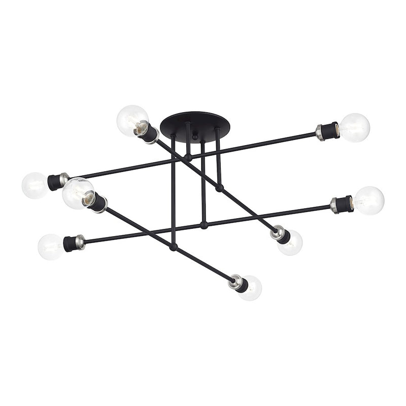 Livex Delacroix 8Lt Semi-Flush, Black/Brushed Nickel Accents