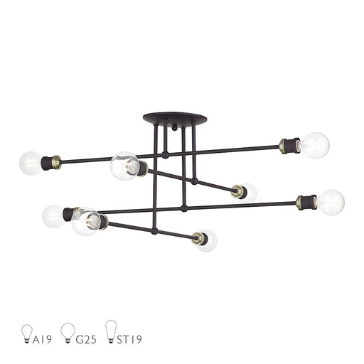 Livex Delacroix 8Lt Semi-Flush, Bronze/Antique Brass Accents - 47179-07