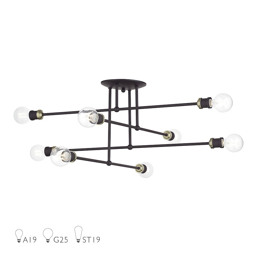 Livex Delacroix 8Lt Semi-Flush, Bronze/Antique Brass Accents - 47179-07