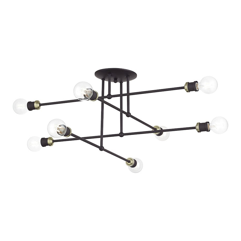 Livex Delacroix 8Lt Semi-Flush, Bronze/Antique Brass Accents