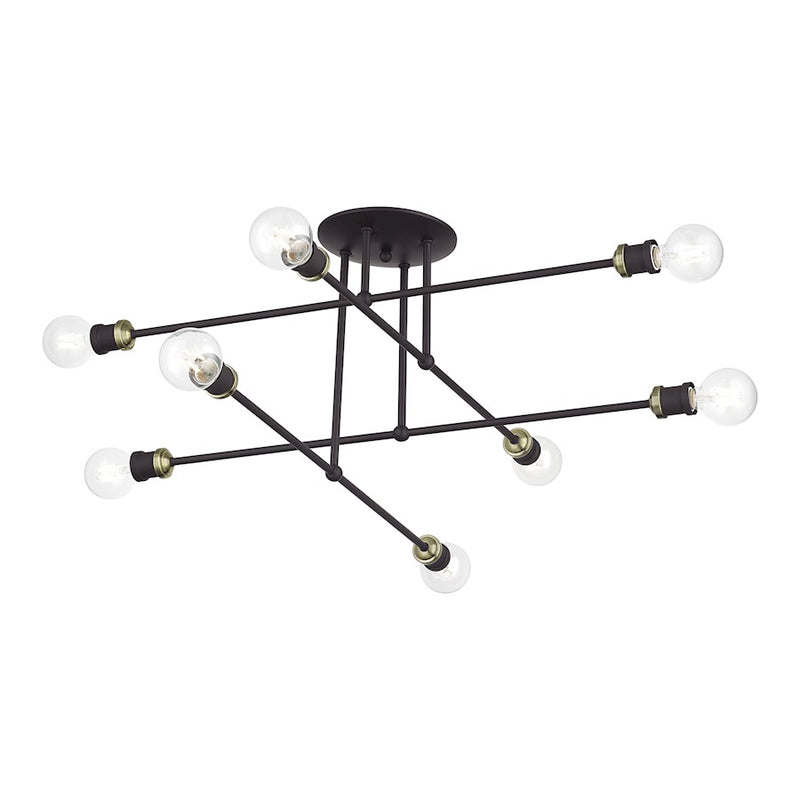 Livex Delacroix 8Lt Semi-Flush, Bronze/Antique Brass Accents