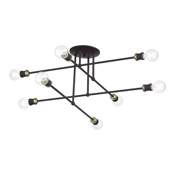 Livex Delacroix 8Lt Semi-Flush, Bronze/Antique Brass Accents