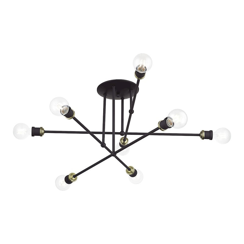 Livex Delacroix 8Lt Semi-Flush, Bronze/Antique Brass Accents