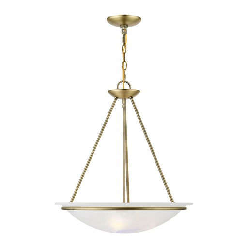 Livex Newburgh 3 Light Pendant Chandelier, Brass/White Alabaster