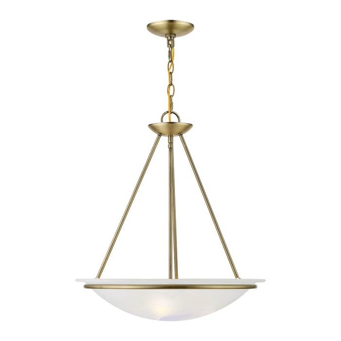 Livex Newburgh 3 Light Pendant Chandelier, Brass/White Alabaster