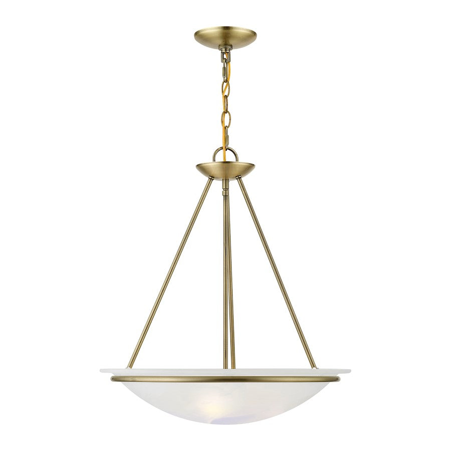 Livex Newburgh 3 Light Pendant Chandelier, Brass/White Alabaster