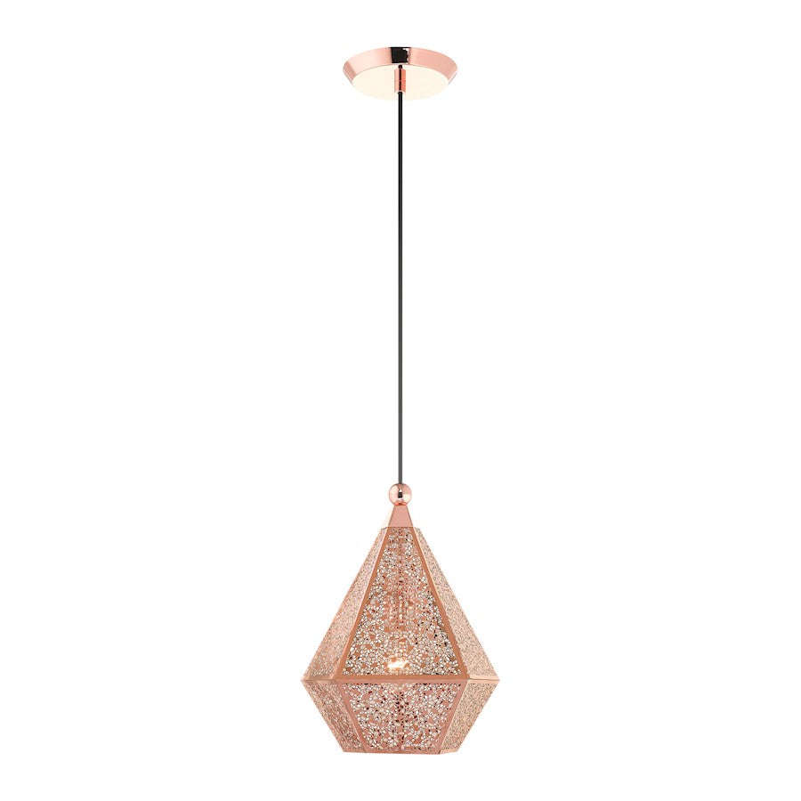 Livex Aberdeen 1 Light Pendant, Rose Gold/Rose Gold Shade