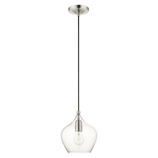 Livex Light Pendants 11" 1 Light Pendant, Brushed Nickel/Clear Glass