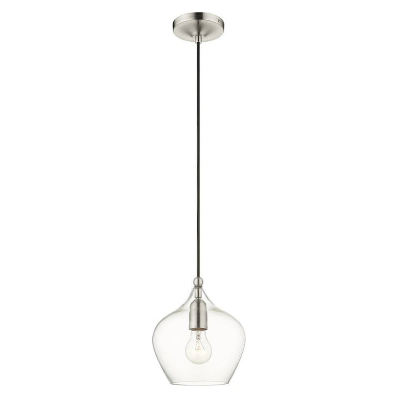 Livex Light Pendants 11" 1 Light Pendant, Brushed Nickel/Clear Glass
