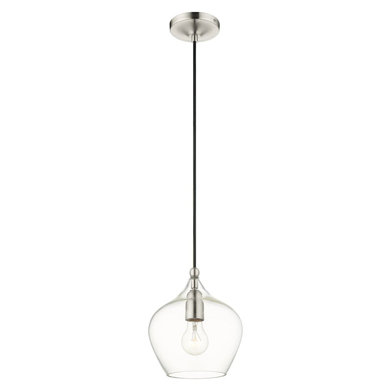 Livex Light Pendants 11" 1 Light Pendant, Brushed Nickel/Clear Glass