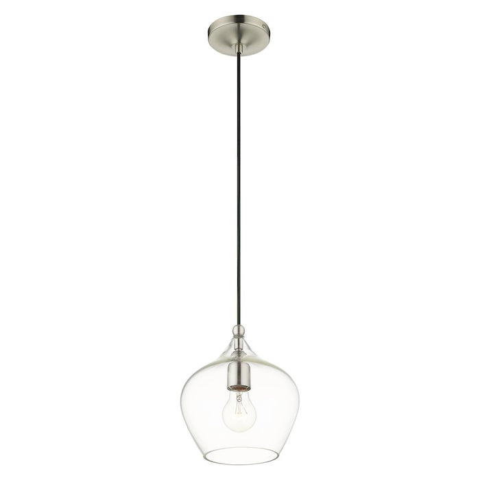Livex Light Pendants 11" 1 Light Pendant, Brushed Nickel/Clear Glass