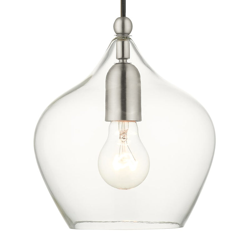Livex Light Pendants 11" 1 Light Pendant, Brushed Nickel/Clear Glass