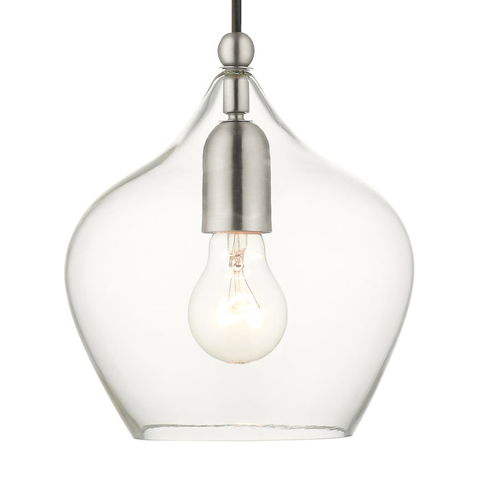 Livex Light Pendants 11" 1 Light Pendant, Brushed Nickel/Clear Glass