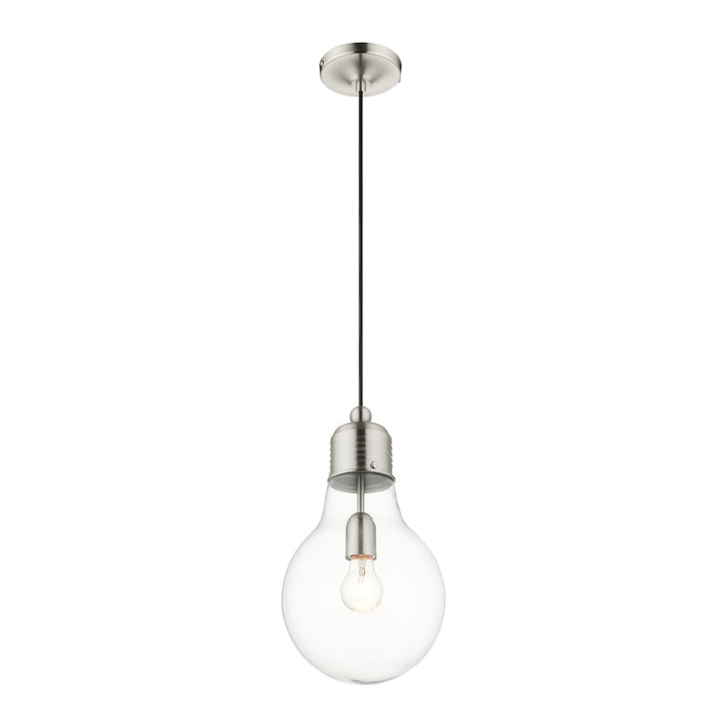 Livex Light Pendants 1 Light Pendant, Brushed Nickel/Clear Glass