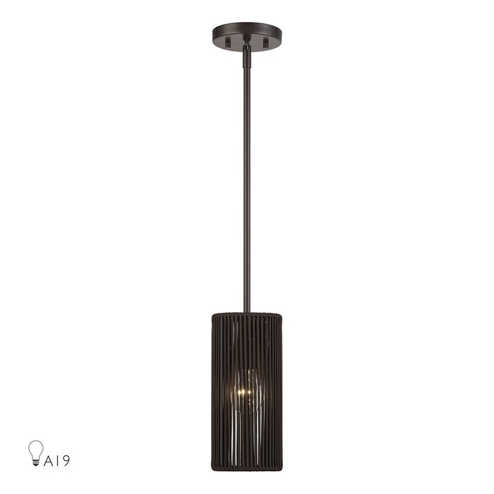 Livex Acordia 1Lt Mini Pendant, Bronze/Dark Chocolate Polyester Rope - 49121-92