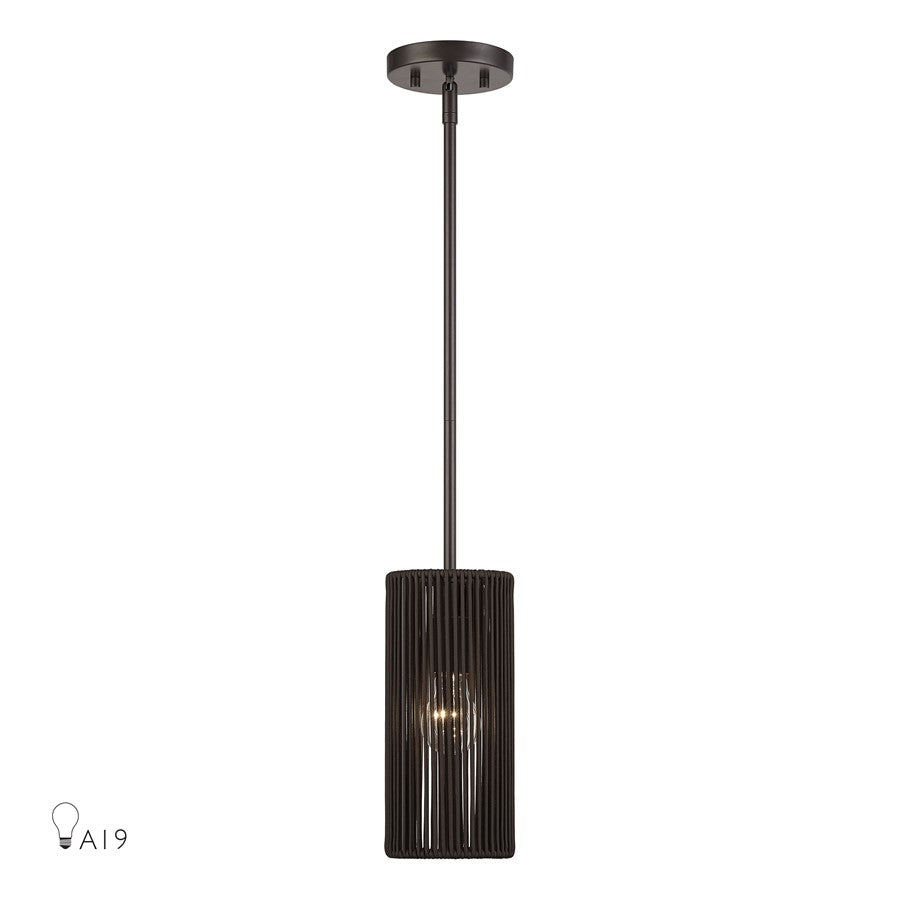 Livex Acordia 1Lt Mini Pendant, Bronze/Dark Chocolate Polyester Rope - 49121-92