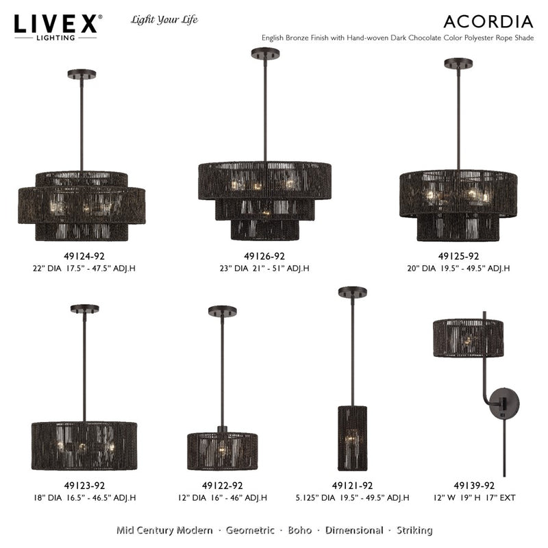 Livex Acordia 1Lt Mini Pendant, Bronze/Dark Chocolate Polyester Rope