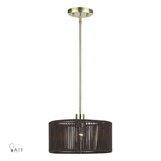 Livex Acordia 1Lt Pendant, Brass/Dark Chocolate Color Polyester Rope - 49122-01