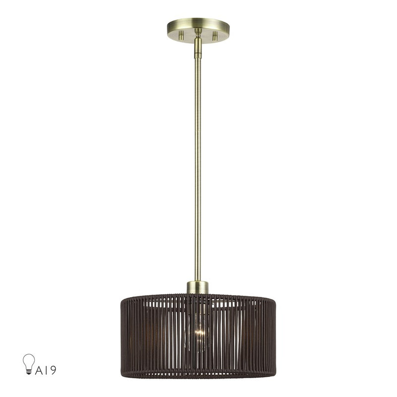 Livex Acordia 1Lt Pendant, Brass/Dark Chocolate Color Polyester Rope - 49122-01