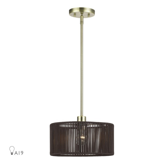 Livex Acordia 1Lt Pendant, Brass/Dark Chocolate Color Polyester Rope - 49122-01
