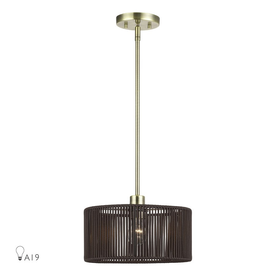 Livex Acordia 1Lt Pendant, Brass/Dark Chocolate Color Polyester Rope - 49122-01
