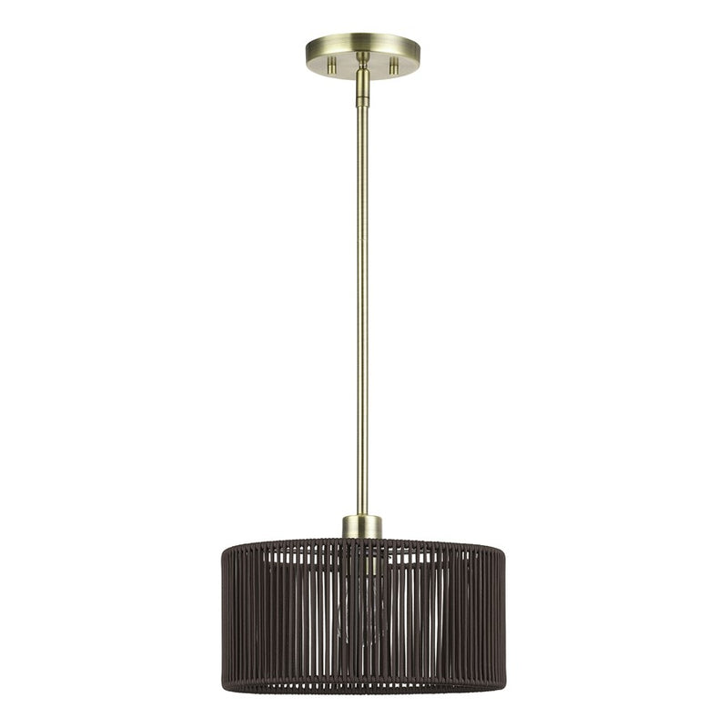 Livex Acordia 1Lt Pendant, Brass/Dark Chocolate Color Polyester Rope