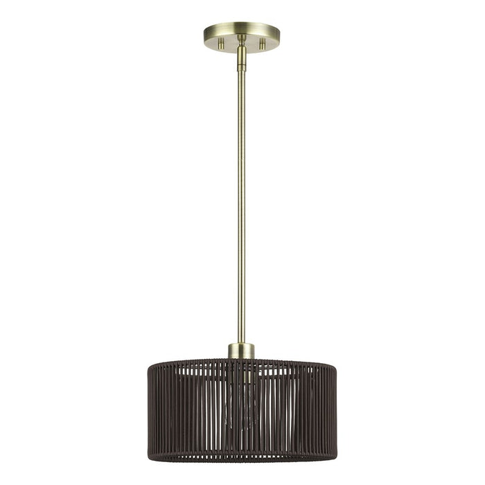 Livex Acordia 1Lt Pendant, Brass/Dark Chocolate Color Polyester Rope