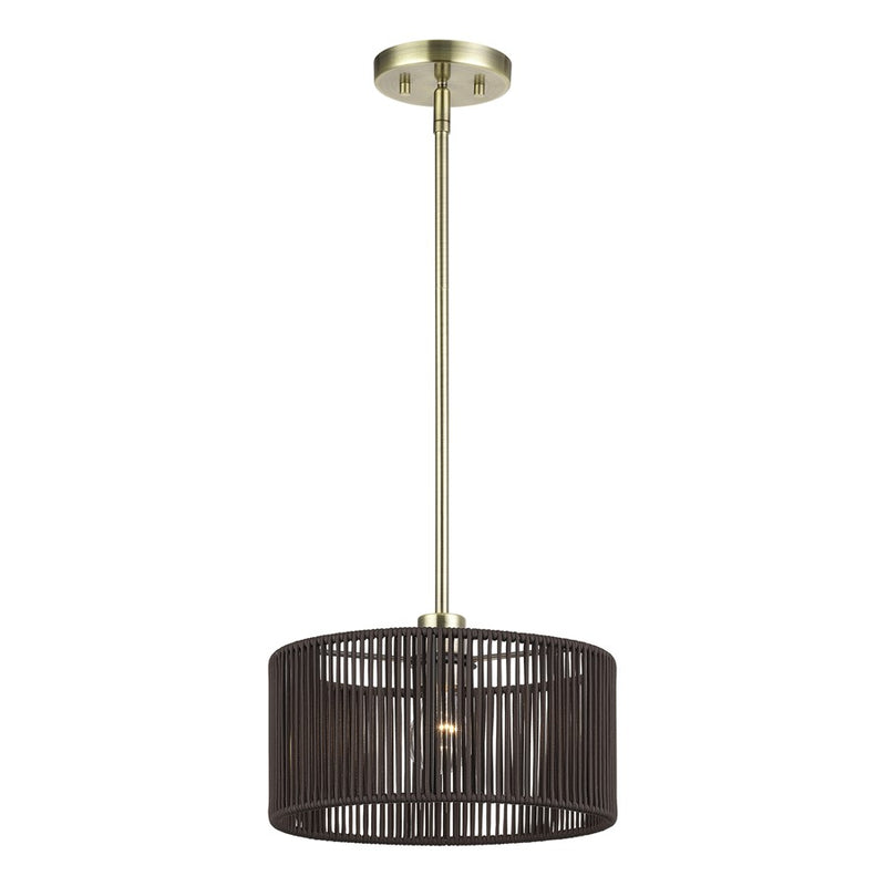 Livex Acordia 1Lt Pendant, Brass/Dark Chocolate Color Polyester Rope