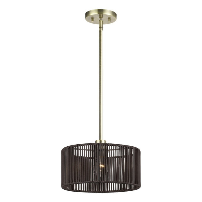 Livex Acordia 1Lt Pendant, Brass/Dark Chocolate Color Polyester Rope
