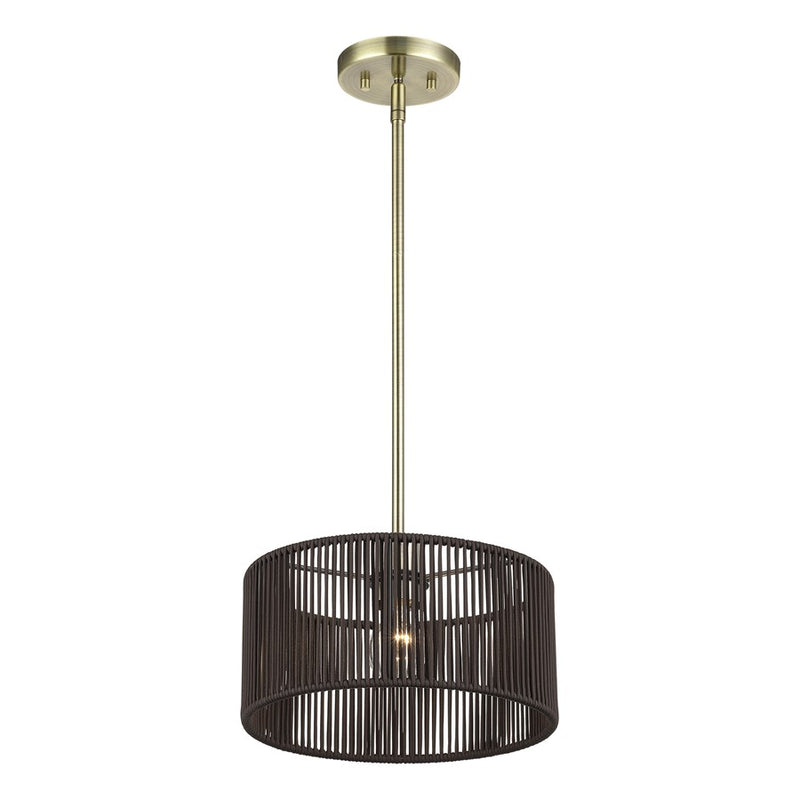 Livex Acordia 1Lt Pendant, Brass/Dark Chocolate Color Polyester Rope