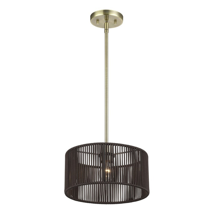 Livex Acordia 1Lt Pendant, Brass/Dark Chocolate Color Polyester Rope