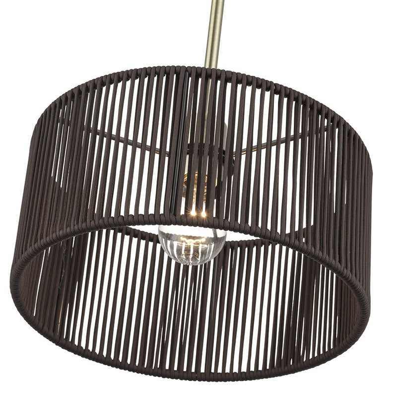 Livex Acordia 1Lt Pendant, Brass/Dark Chocolate Color Polyester Rope