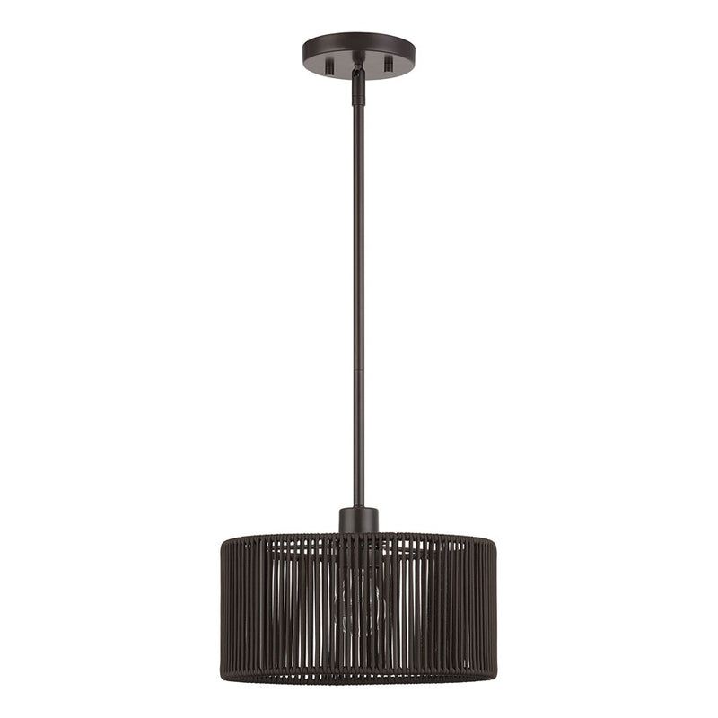 Livex Acordia 1Lt Pendant, Bronze/Dark Chocolate Color Polyester Rope
