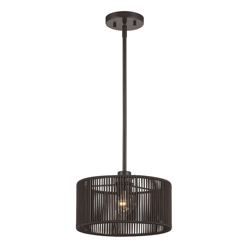 Livex Acordia 1Lt Pendant, Bronze/Dark Chocolate Color Polyester Rope