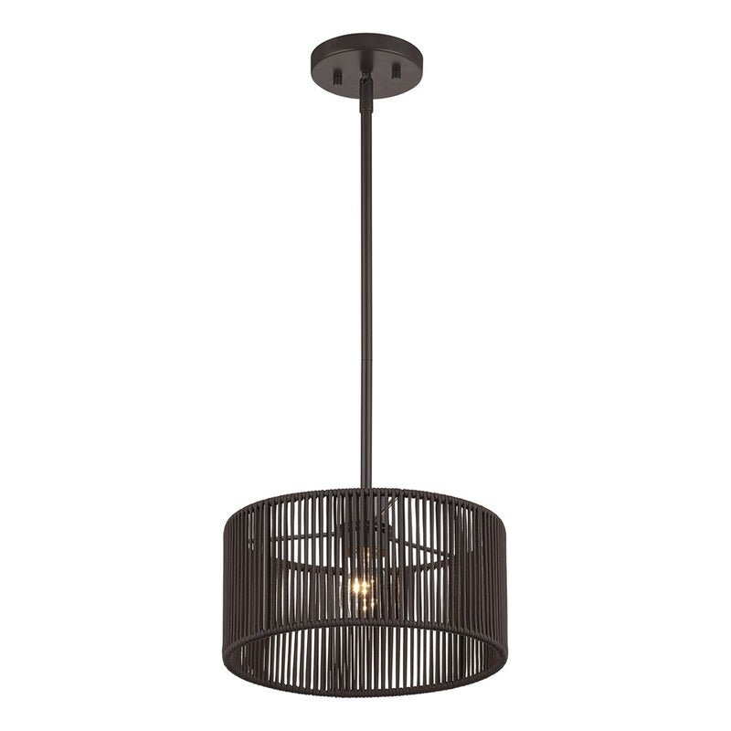 Livex Acordia 1Lt Pendant, Bronze/Dark Chocolate Color Polyester Rope