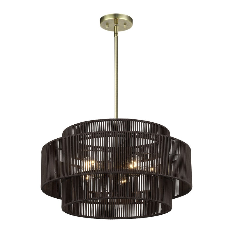 Livex Acordia 5Lt Pendant Chandelier, Brass/Chocolate Polyester