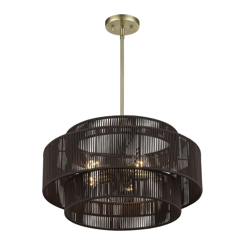 Livex Acordia 5Lt Pendant Chandelier, Brass/Chocolate Polyester