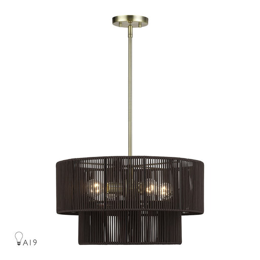 Livex Acordia 4Lt Pendant Chandelier, Brass/Chocolate Polyester - 49125-01
